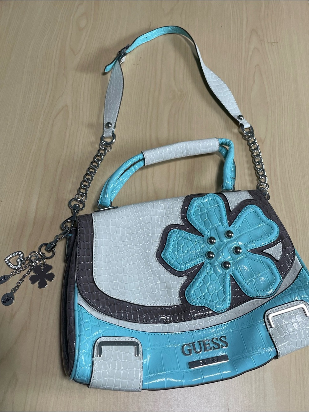 Guess Camelia Croc Flower Patchwork Bag, Y2K, with charms and dust bag